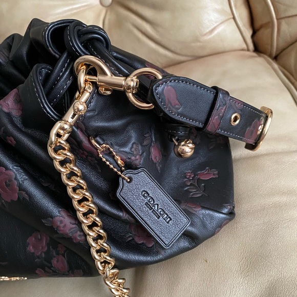 LKNW Coach Faye Shoulder Bag & Wallet Set Leather Floral Print Black/Wine - Picture 5 of 16
